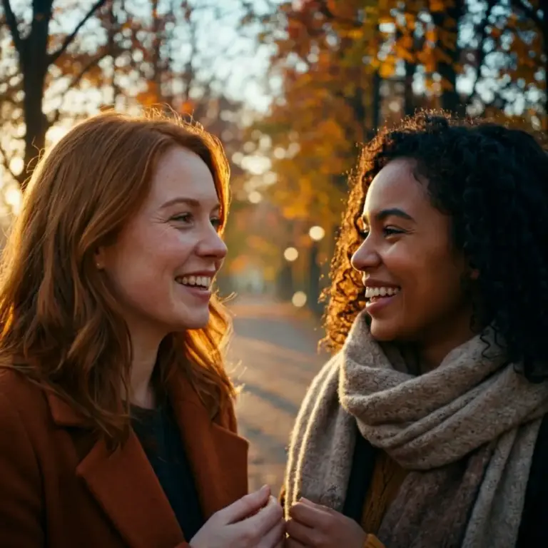 Zwei Frauen beim Herbstspaziergang
