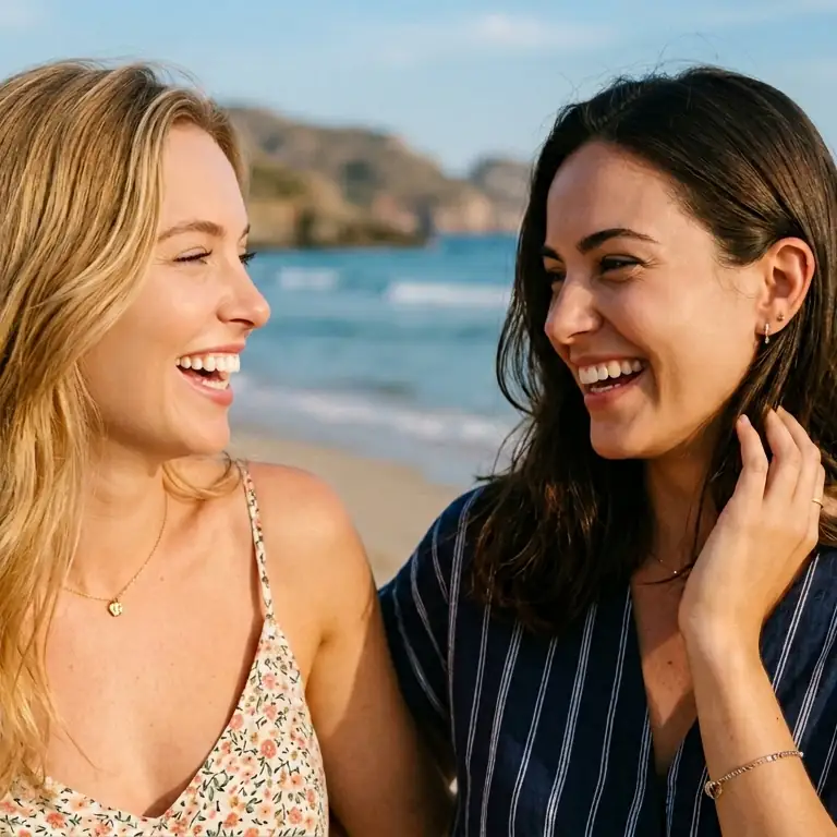 zwei frauen glücklich am strand